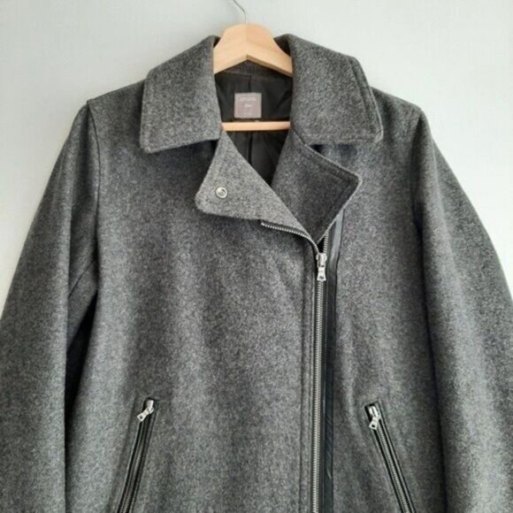 GAP Short Moto Coat Jacket Wool Blend Grey Sz M - Picture 3 of 14